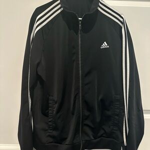 Adidas Men's Black Windbreaker with White Stripes